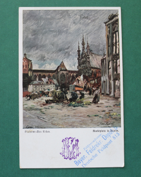 Postcard artist Max Rabes PC Löwen Leuven 1917 town view Belgium Belgie